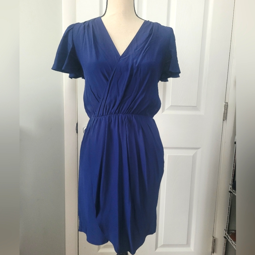Amanda Uprichard Blue 100% Silk Wrap Front Dress